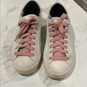 P448 White Sneakers with Pink Laces